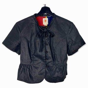 Tulle Neck Tie Peplum Shimmer Jacket, Small